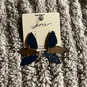 JM Blue and Gold Leaf Earrings